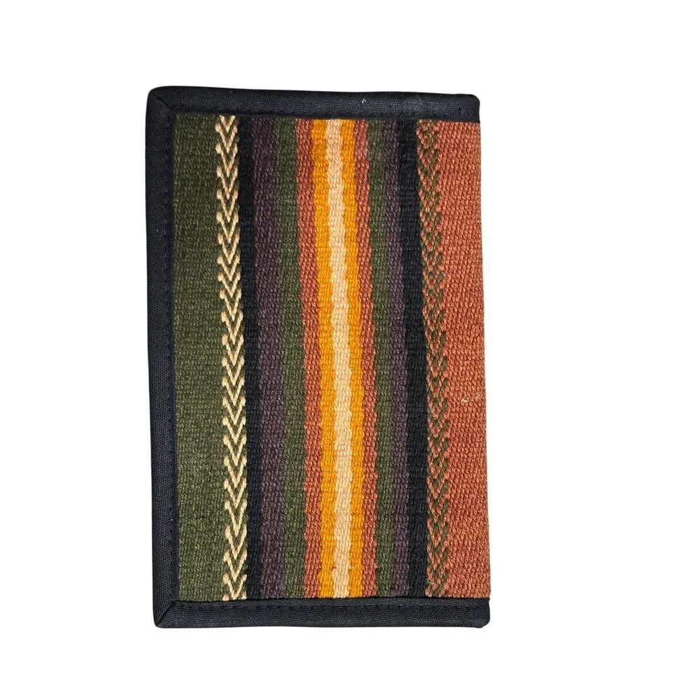 Southwestern Woven Bird Pattern Bifold Wallet Canvas Textile‎ Zip Pocket Outdoor